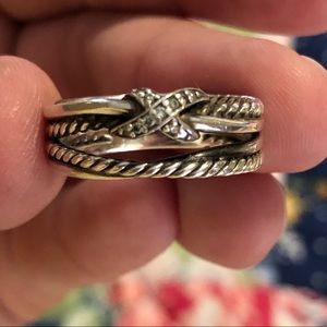 David Yurman silver diamond crossover ring size 8